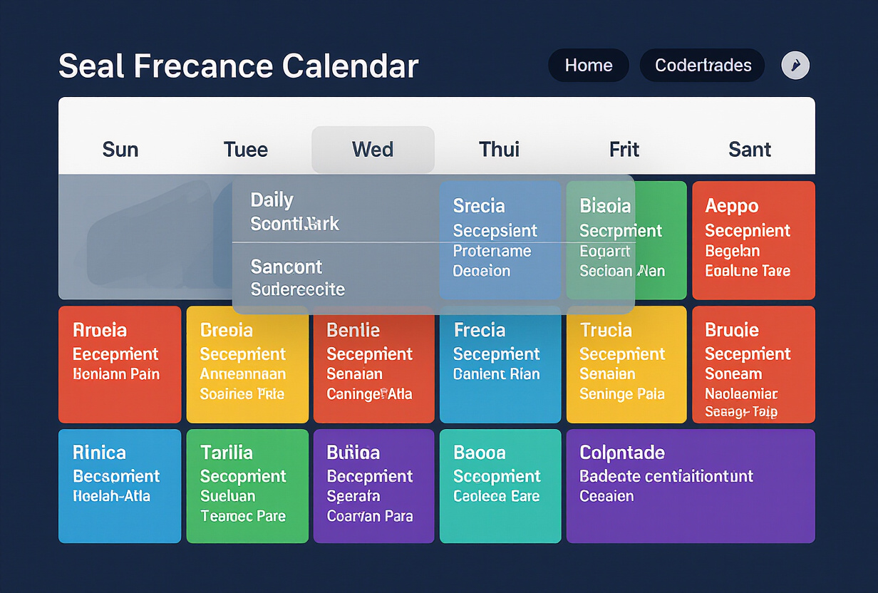 Ecran de telephone mobile affichant une application calendrier avec des evenements multi-jours et des boutons de filtre