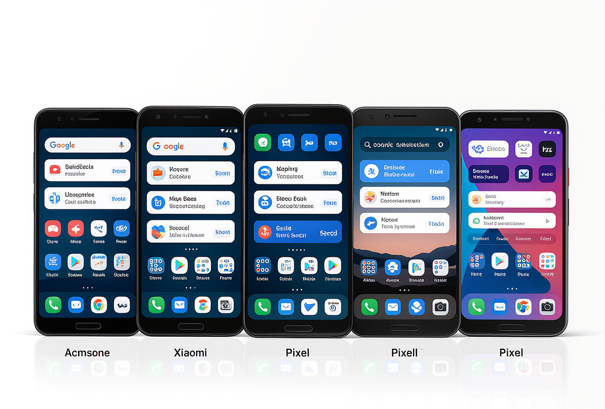 Différents téléphones Android de fabricants variés alignés sur une table, chacun montrant des comportements de notification différents