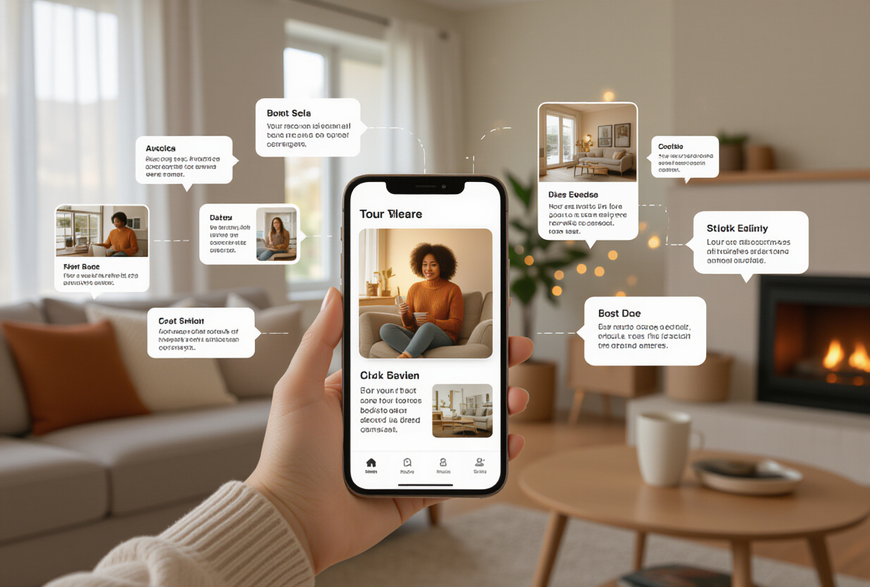 Personne faisant defiler un flux de contenu sur smartphone avec des cartes et des images qui se chargent de maniere fluide