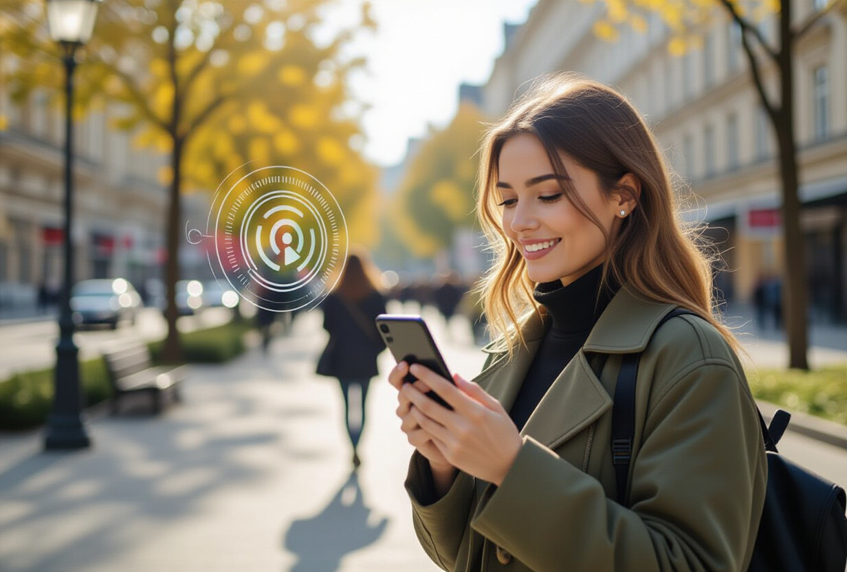 Personne parlant dans son smartphone en marchant en exterieur