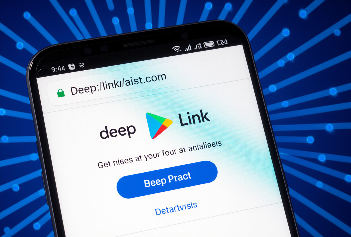 Ecran de telephone Android affichant un deep link dans la barre d'adresse du navigateur