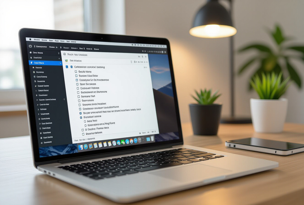 Espace de travail developpeur avec un ordinateur portable affichant un editeur de texte riche avec du contenu formate