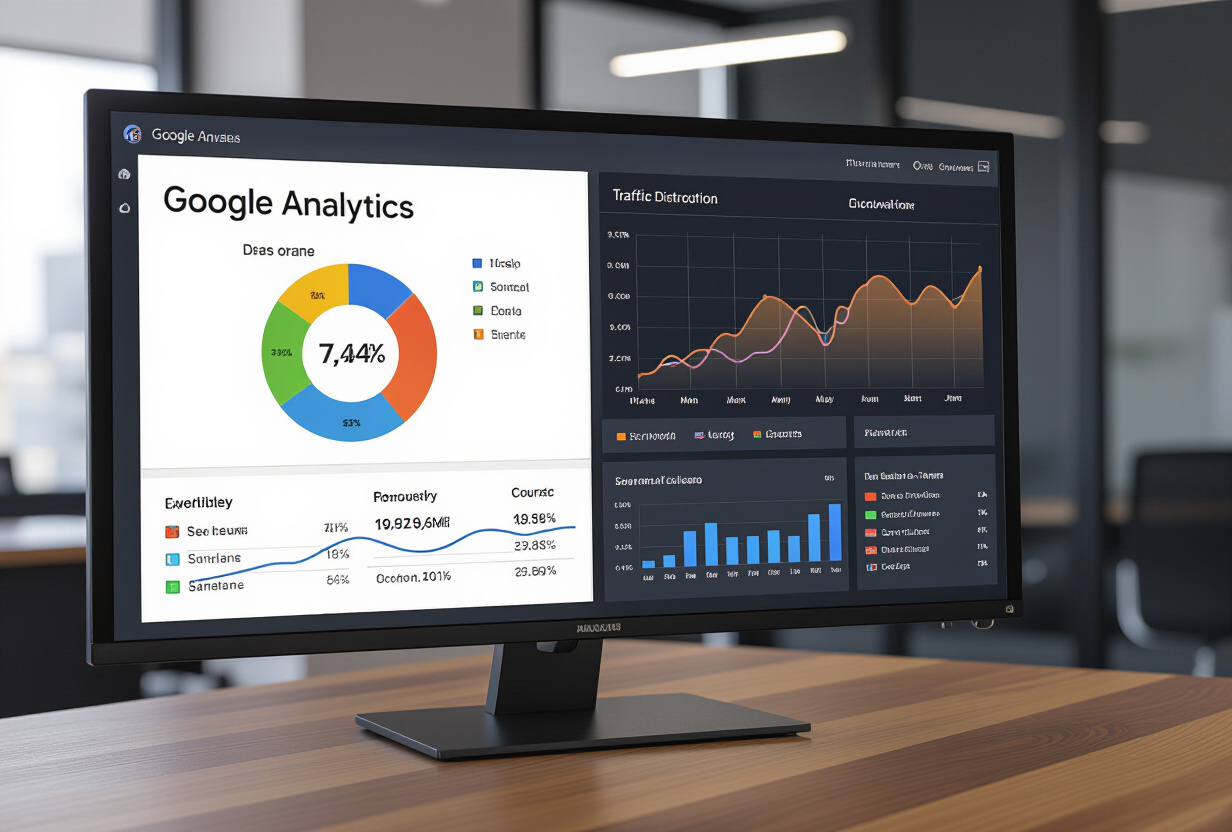 Dashboard Google Analytics montrant la repartition du trafic par pays avec graphique de croissance