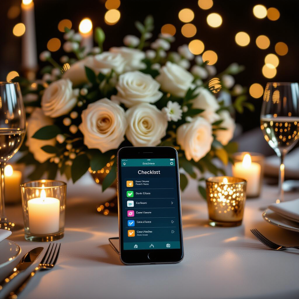 Organização de casamento com aplicativo vocal no smartphone