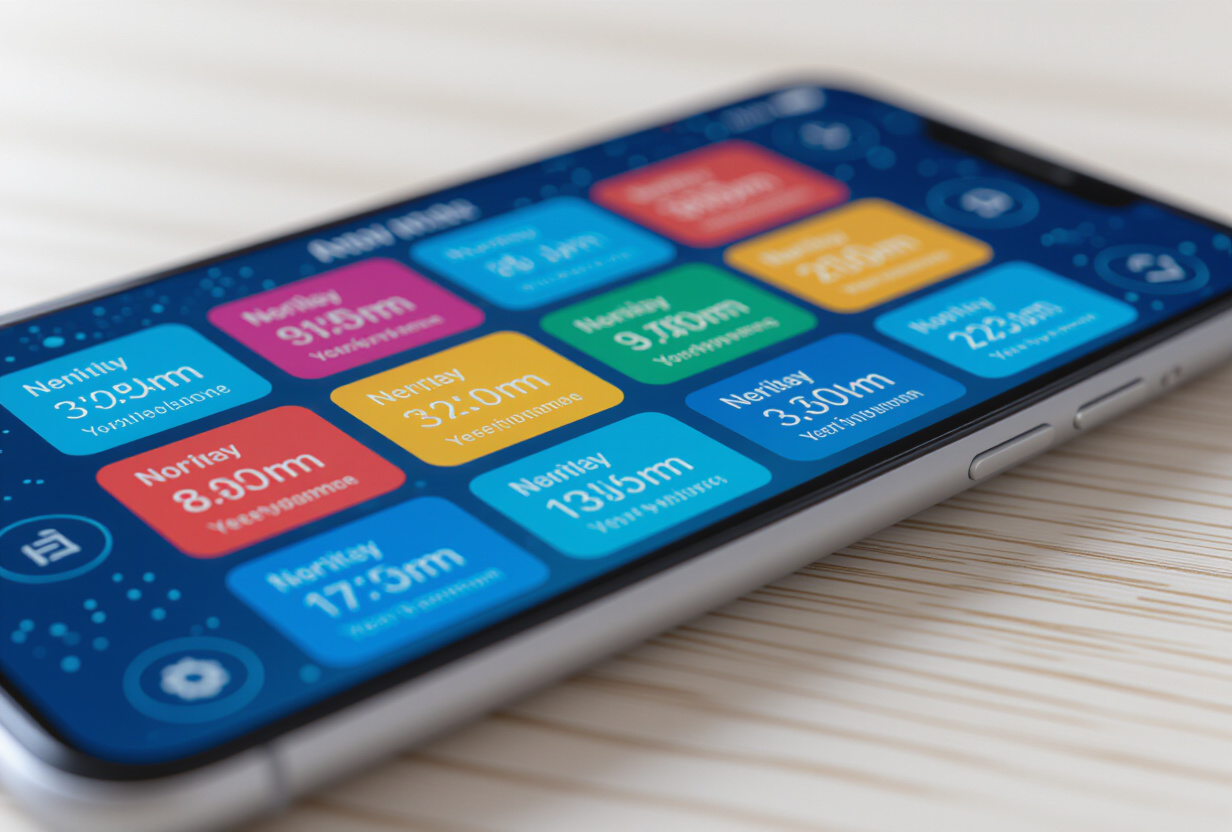Application mobile affichant un calendrier avec des rappels recurrents colores et des notifications repetitives