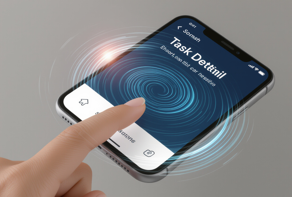 Main effectuant un geste de swipe sur un ecran de smartphone avec une animation de transition fluide