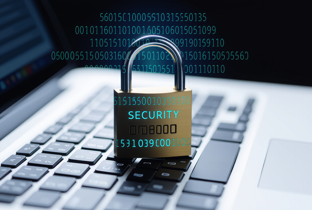 Cadenas pose sur un clavier d'ordinateur avec code de securite numerique